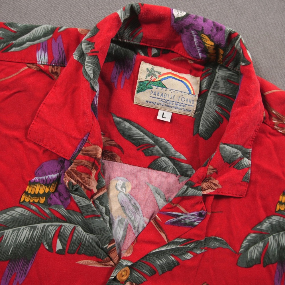 Vintage Magnum PI Paradise Found Tropical Parrot Palm Men Shirt L Retro Hawaiian